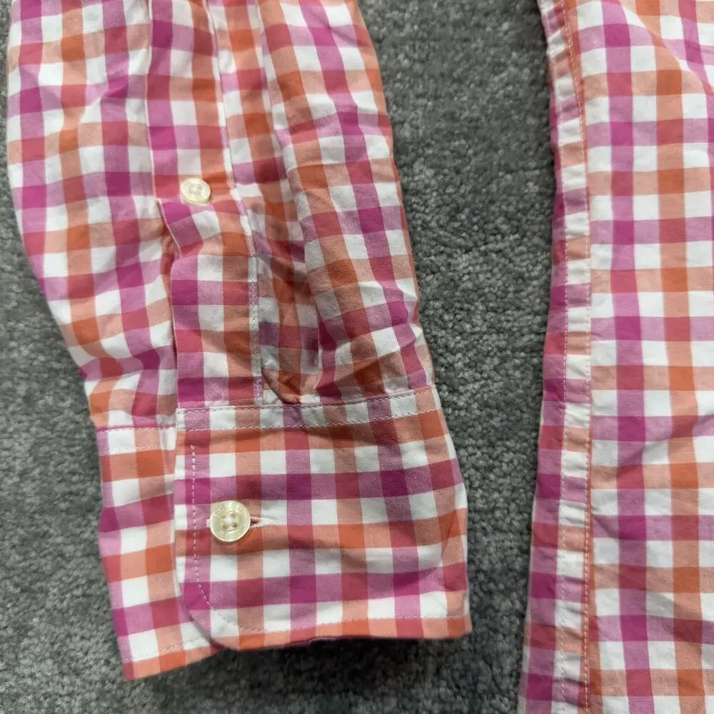 NWT J Crew Factory Mens Pink Orange Gingham Button Down Shirt Small‎ 100% Cotton